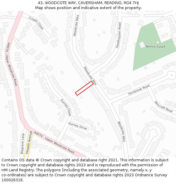 43, WOODCOTE WAY, CAVERSHAM, READING, RG4 7HJ: Location map and indicative extent of plot