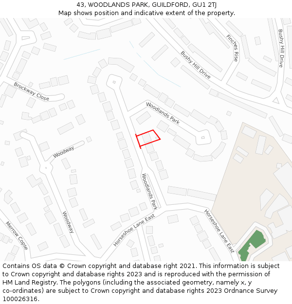 43, WOODLANDS PARK, GUILDFORD, GU1 2TJ: Location map and indicative extent of plot