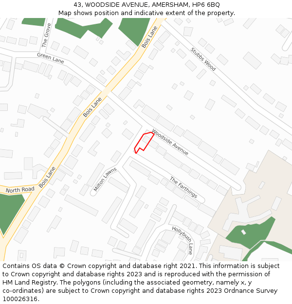 43, WOODSIDE AVENUE, AMERSHAM, HP6 6BQ: Location map and indicative extent of plot