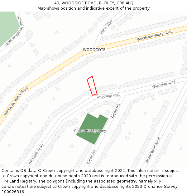 43, WOODSIDE ROAD, PURLEY, CR8 4LQ: Location map and indicative extent of plot