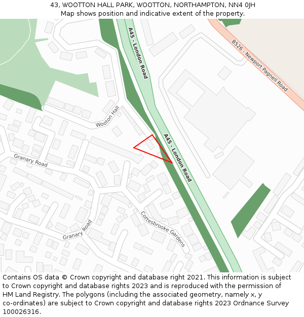 43, WOOTTON HALL PARK, WOOTTON, NORTHAMPTON, NN4 0JH: Location map and indicative extent of plot