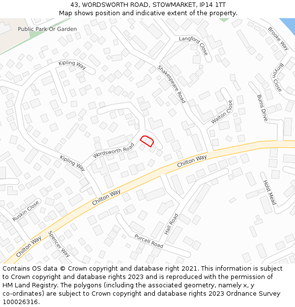 43, WORDSWORTH ROAD, STOWMARKET, IP14 1TT: Location map and indicative extent of plot