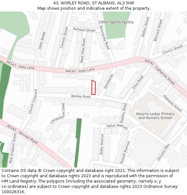 43, WORLEY ROAD, ST ALBANS, AL3 5NR: Location map and indicative extent of plot