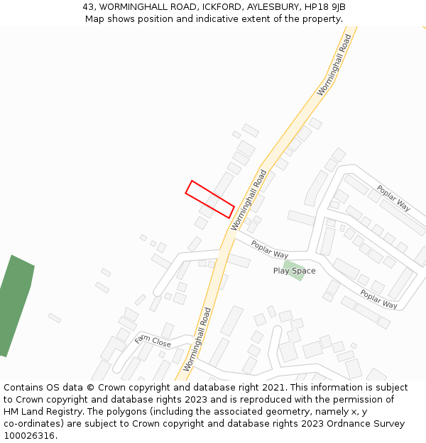 43, WORMINGHALL ROAD, ICKFORD, AYLESBURY, HP18 9JB: Location map and indicative extent of plot