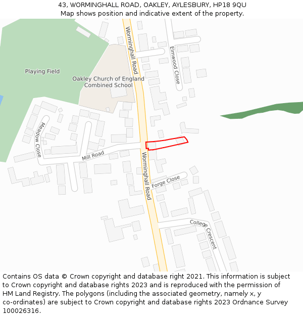 43, WORMINGHALL ROAD, OAKLEY, AYLESBURY, HP18 9QU: Location map and indicative extent of plot