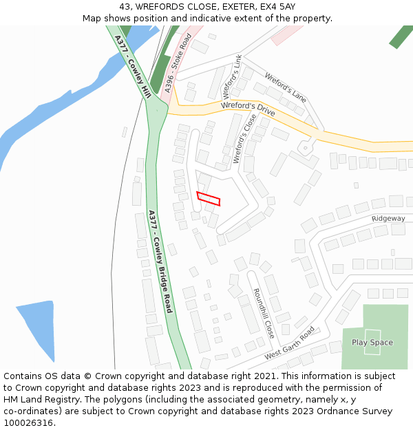 43, WREFORDS CLOSE, EXETER, EX4 5AY: Location map and indicative extent of plot