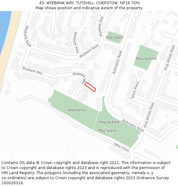 43, WYEBANK WAY, TUTSHILL, CHEPSTOW, NP16 7DN: Location map and indicative extent of plot