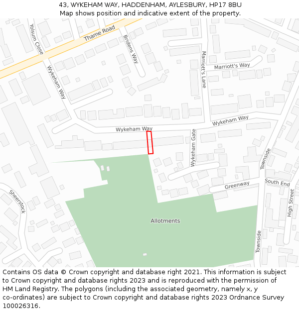 43, WYKEHAM WAY, HADDENHAM, AYLESBURY, HP17 8BU: Location map and indicative extent of plot