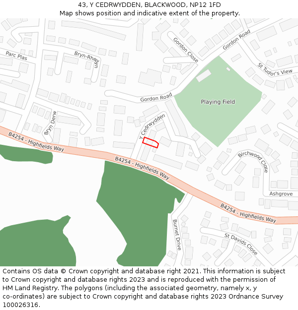 43, Y CEDRWYDDEN, BLACKWOOD, NP12 1FD: Location map and indicative extent of plot