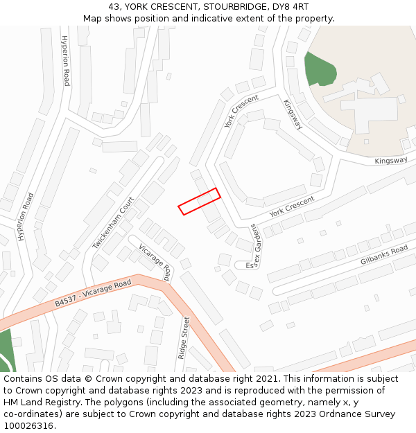 43, YORK CRESCENT, STOURBRIDGE, DY8 4RT: Location map and indicative extent of plot