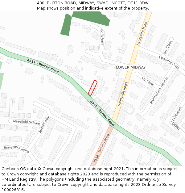 430, BURTON ROAD, MIDWAY, SWADLINCOTE, DE11 0DW: Location map and indicative extent of plot