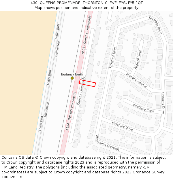 430, QUEENS PROMENADE, THORNTON-CLEVELEYS, FY5 1QT: Location map and indicative extent of plot