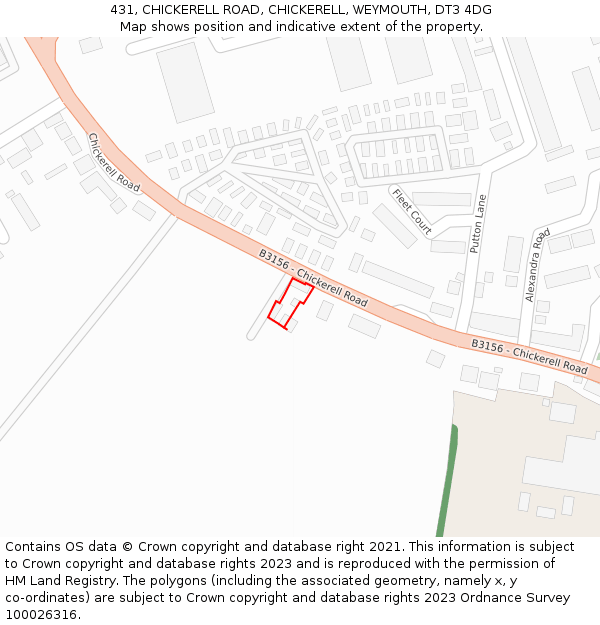 431, CHICKERELL ROAD, CHICKERELL, WEYMOUTH, DT3 4DG: Location map and indicative extent of plot