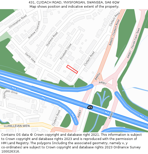 431, CLYDACH ROAD, YNYSFORGAN, SWANSEA, SA6 6QW: Location map and indicative extent of plot