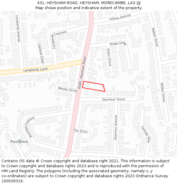 431, HEYSHAM ROAD, HEYSHAM, MORECAMBE, LA3 2JJ: Location map and indicative extent of plot