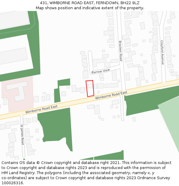 431, WIMBORNE ROAD EAST, FERNDOWN, BH22 9LZ: Location map and indicative extent of plot