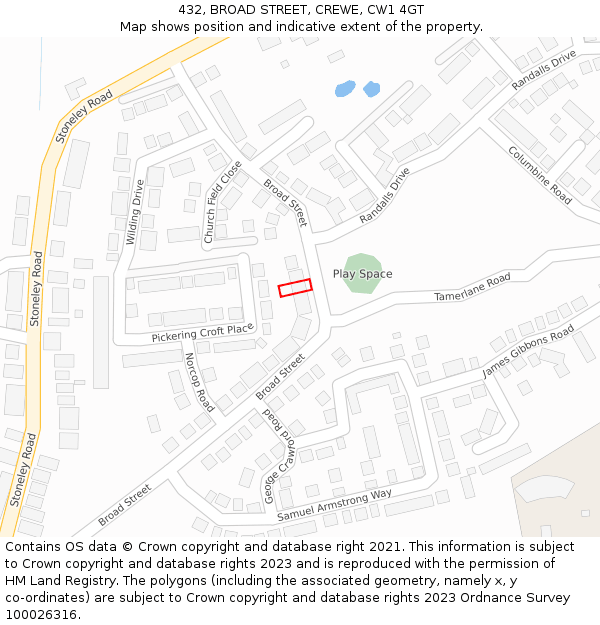 432, BROAD STREET, CREWE, CW1 4GT: Location map and indicative extent of plot