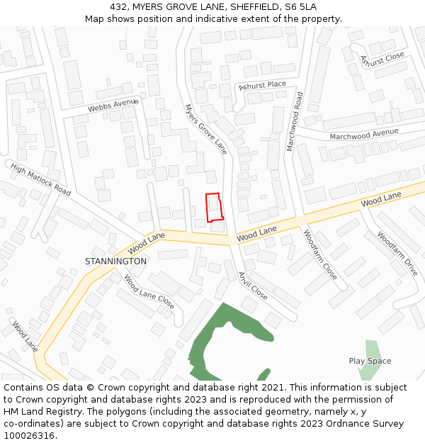 432, MYERS GROVE LANE, SHEFFIELD, S6 5LA: Location map and indicative extent of plot