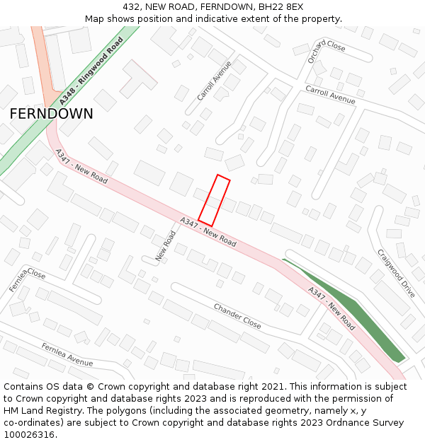 432, NEW ROAD, FERNDOWN, BH22 8EX: Location map and indicative extent of plot