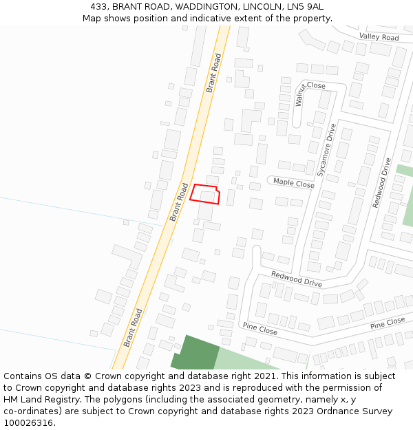 433, BRANT ROAD, WADDINGTON, LINCOLN, LN5 9AL: Location map and indicative extent of plot