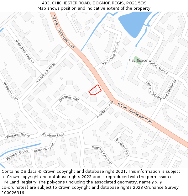 433, CHICHESTER ROAD, BOGNOR REGIS, PO21 5DS: Location map and indicative extent of plot