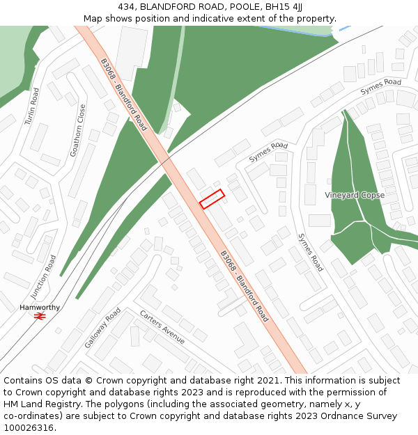 434, BLANDFORD ROAD, POOLE, BH15 4JJ: Location map and indicative extent of plot