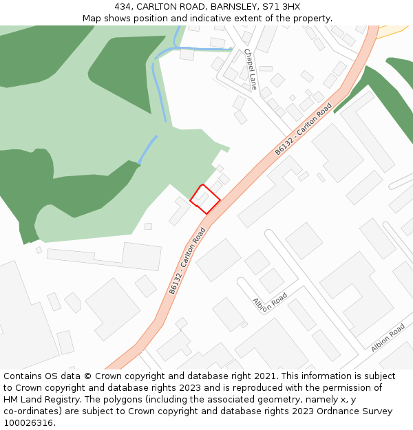 434, CARLTON ROAD, BARNSLEY, S71 3HX: Location map and indicative extent of plot