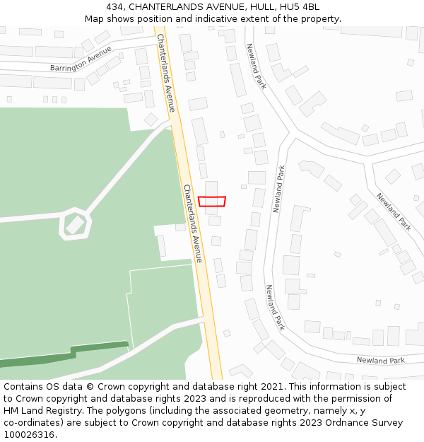 434, CHANTERLANDS AVENUE, HULL, HU5 4BL: Location map and indicative extent of plot