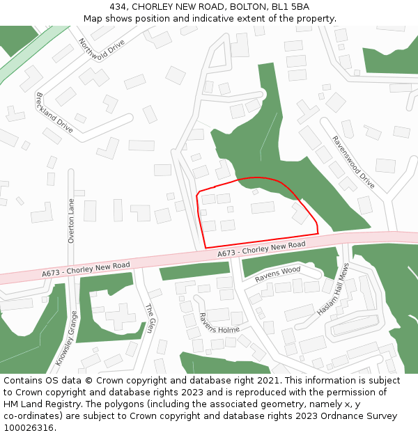 434, CHORLEY NEW ROAD, BOLTON, BL1 5BA: Location map and indicative extent of plot