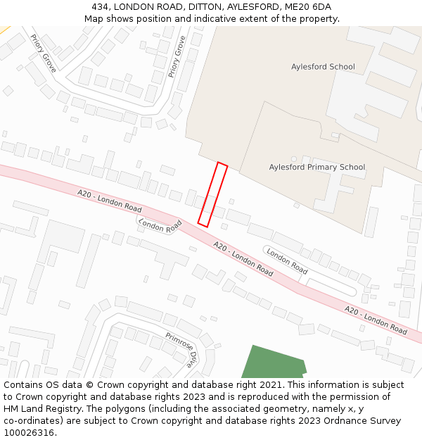 434, LONDON ROAD, DITTON, AYLESFORD, ME20 6DA: Location map and indicative extent of plot