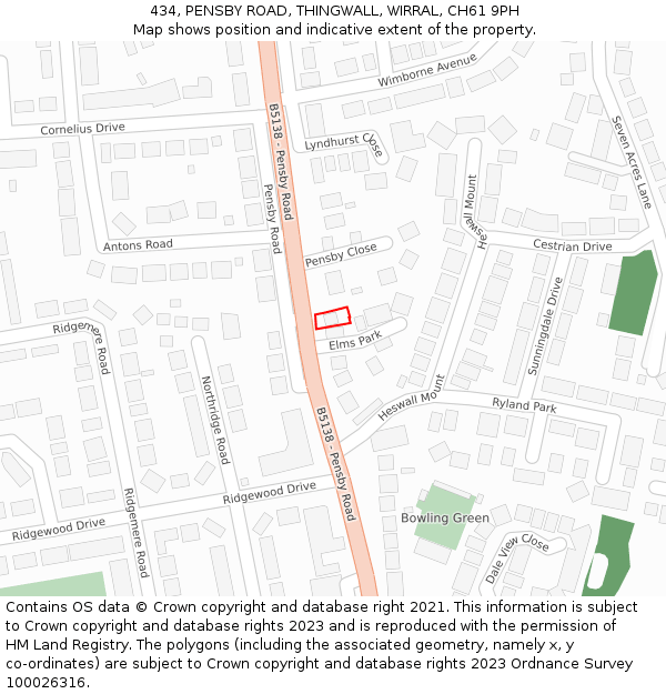 434, PENSBY ROAD, THINGWALL, WIRRAL, CH61 9PH: Location map and indicative extent of plot