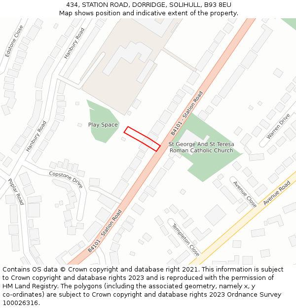 434, STATION ROAD, DORRIDGE, SOLIHULL, B93 8EU: Location map and indicative extent of plot