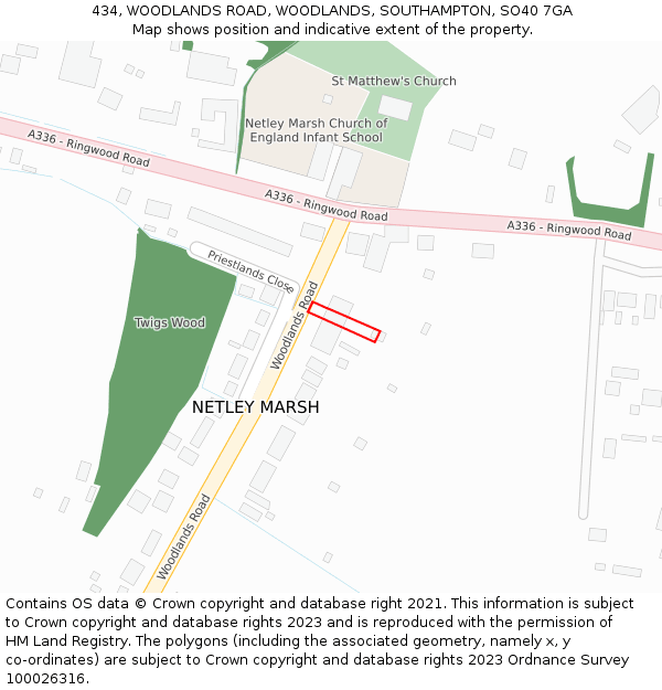 434, WOODLANDS ROAD, WOODLANDS, SOUTHAMPTON, SO40 7GA: Location map and indicative extent of plot