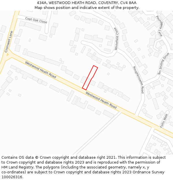 434A, WESTWOOD HEATH ROAD, COVENTRY, CV4 8AA: Location map and indicative extent of plot
