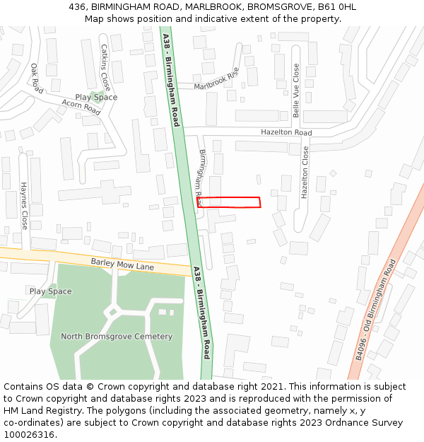 436, BIRMINGHAM ROAD, MARLBROOK, BROMSGROVE, B61 0HL: Location map and indicative extent of plot