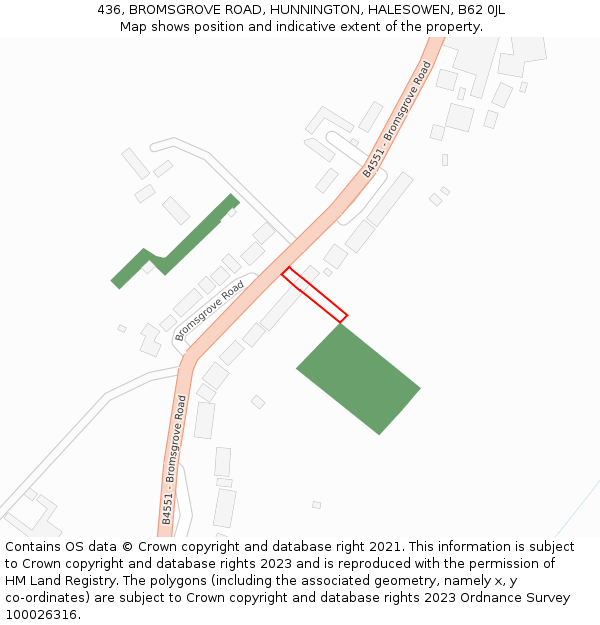 436, BROMSGROVE ROAD, HUNNINGTON, HALESOWEN, B62 0JL: Location map and indicative extent of plot