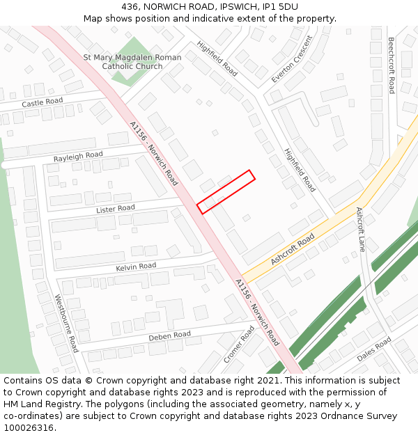 436, NORWICH ROAD, IPSWICH, IP1 5DU: Location map and indicative extent of plot