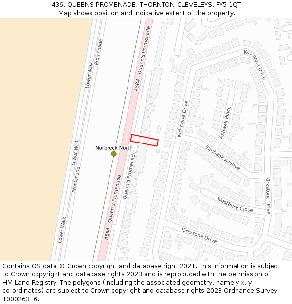 436, QUEENS PROMENADE, THORNTON-CLEVELEYS, FY5 1QT: Location map and indicative extent of plot