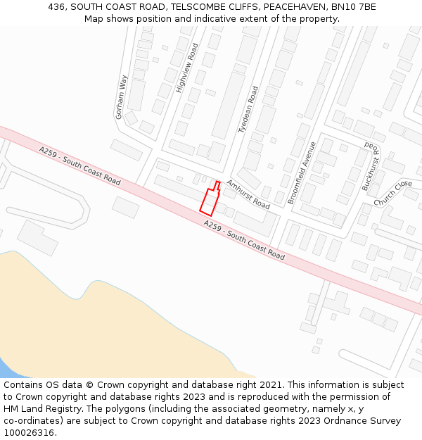 436, SOUTH COAST ROAD, TELSCOMBE CLIFFS, PEACEHAVEN, BN10 7BE: Location map and indicative extent of plot