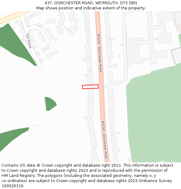 437, DORCHESTER ROAD, WEYMOUTH, DT3 5BN: Location map and indicative extent of plot