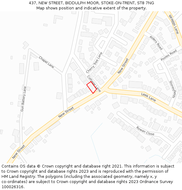 437, NEW STREET, BIDDULPH MOOR, STOKE-ON-TRENT, ST8 7NG: Location map and indicative extent of plot