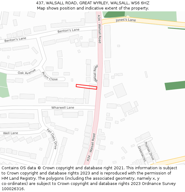 437, WALSALL ROAD, GREAT WYRLEY, WALSALL, WS6 6HZ: Location map and indicative extent of plot