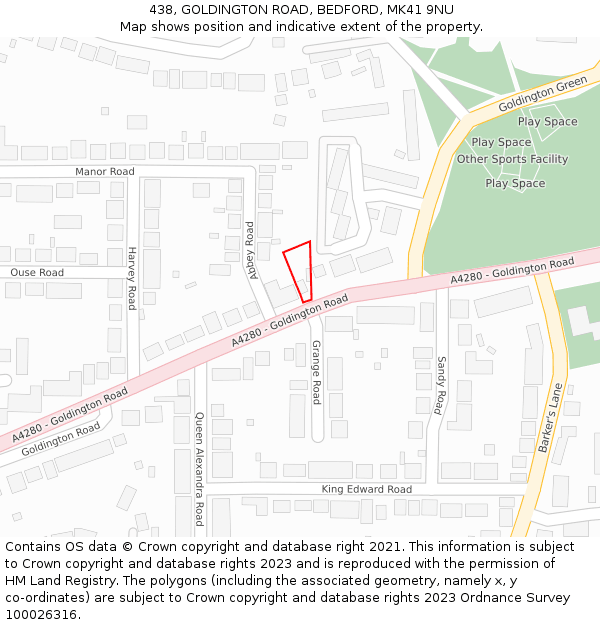 438, GOLDINGTON ROAD, BEDFORD, MK41 9NU: Location map and indicative extent of plot