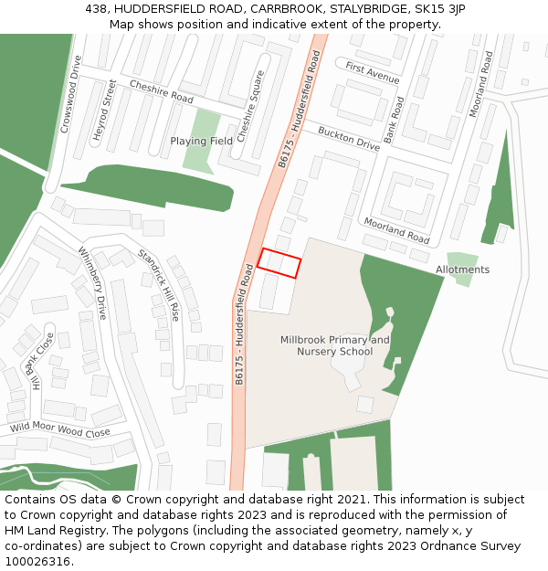 438, HUDDERSFIELD ROAD, CARRBROOK, STALYBRIDGE, SK15 3JP: Location map and indicative extent of plot