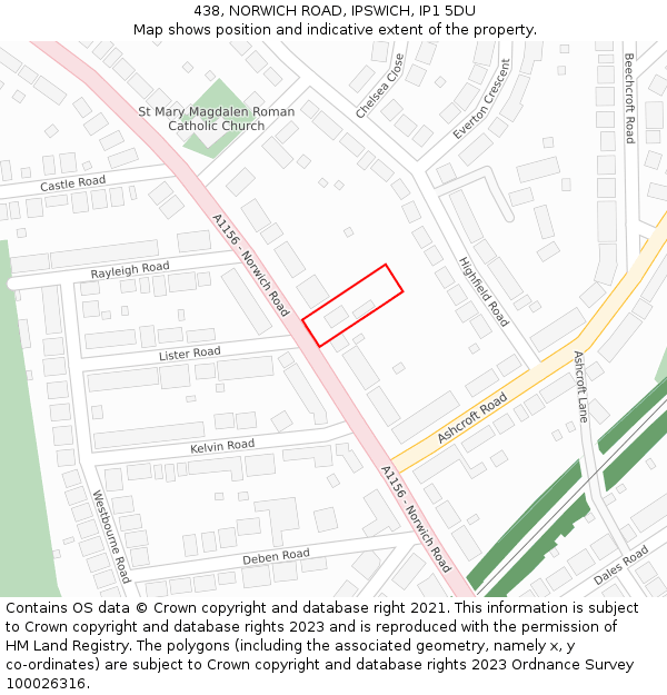 438, NORWICH ROAD, IPSWICH, IP1 5DU: Location map and indicative extent of plot