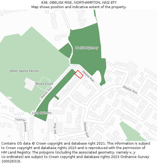 438, OBELISK RISE, NORTHAMPTON, NN2 8TY: Location map and indicative extent of plot