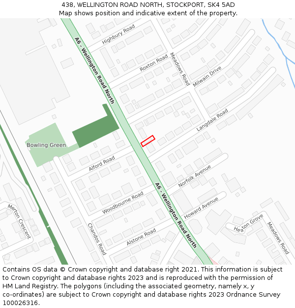 438, WELLINGTON ROAD NORTH, STOCKPORT, SK4 5AD: Location map and indicative extent of plot