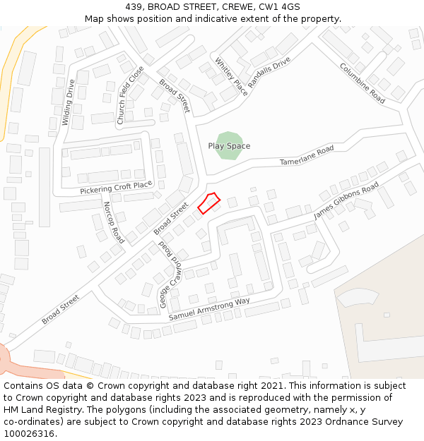 439, BROAD STREET, CREWE, CW1 4GS: Location map and indicative extent of plot