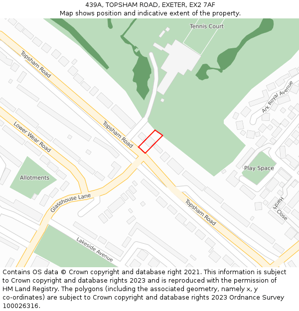 439A, TOPSHAM ROAD, EXETER, EX2 7AF: Location map and indicative extent of plot