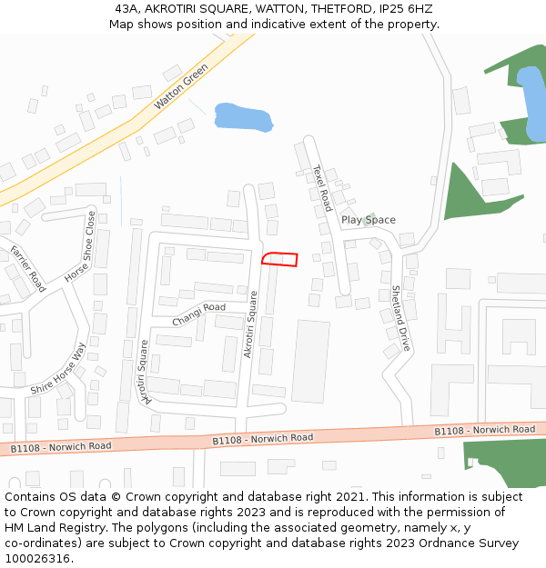 43A, AKROTIRI SQUARE, WATTON, THETFORD, IP25 6HZ: Location map and indicative extent of plot